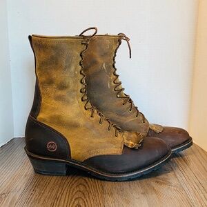Double-H, Men  Leather Kiltie Lace Up Packer Roper Mid Calf Boots, 11.5 D